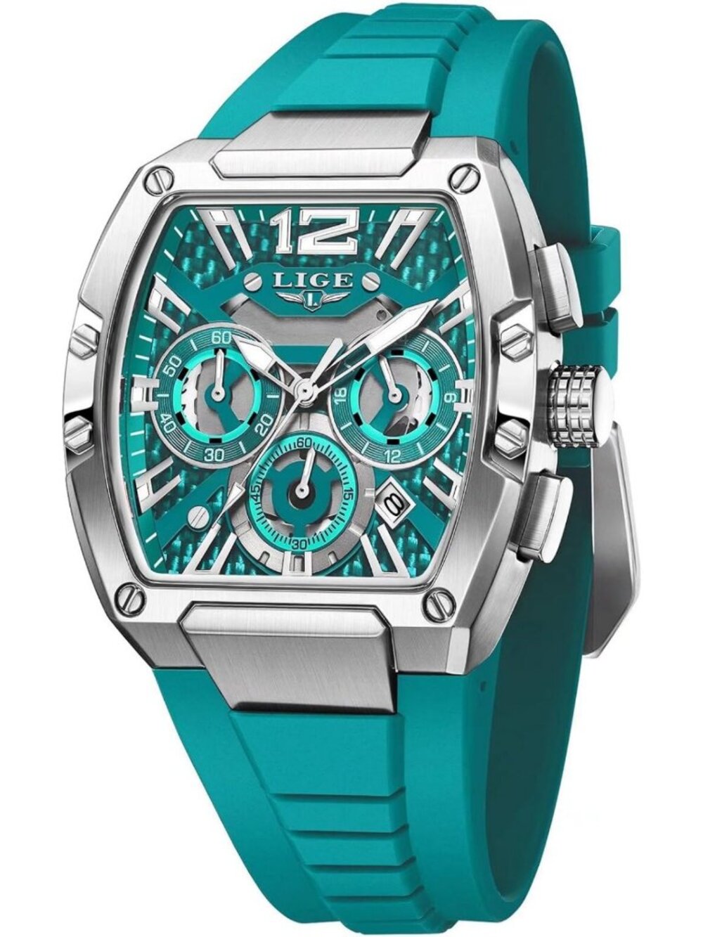 Stylish Men's Skeleton Chronograph Watch - Tonneau Square, Stainless Steel